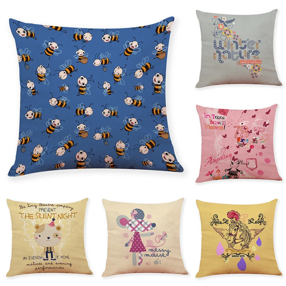 

Creative Cartoon Animal Pillow Cover Linen Home Decoration Christmas Throw Pillow Cover Cotton Linen Sofa Cushion Cover