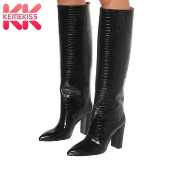 

KemeKiss Size 35-43 Women Knee Boots Sexy Pointed Toe High Heel Winter Shoes Woman Fashion Long Boot Office Lady Party Footwear
