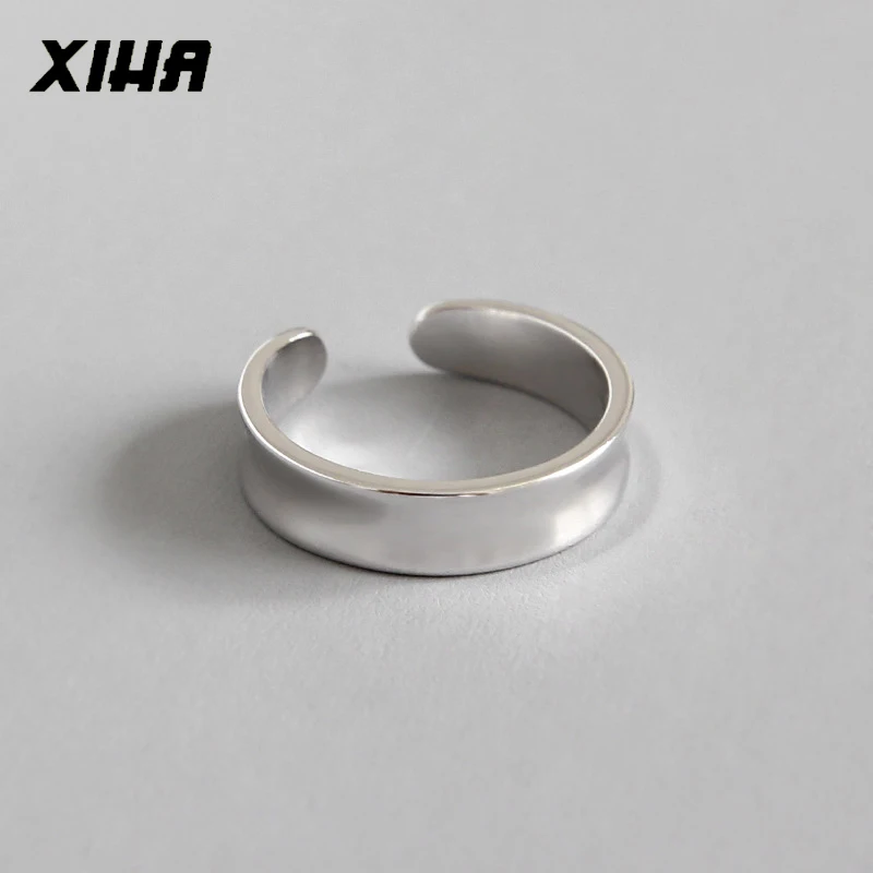 

XIHA Authentic 925 Sterling Silver Rings for Women Concave Surface Simple Open Ring Adjustable Midi Finger Band Vintage Jewelry