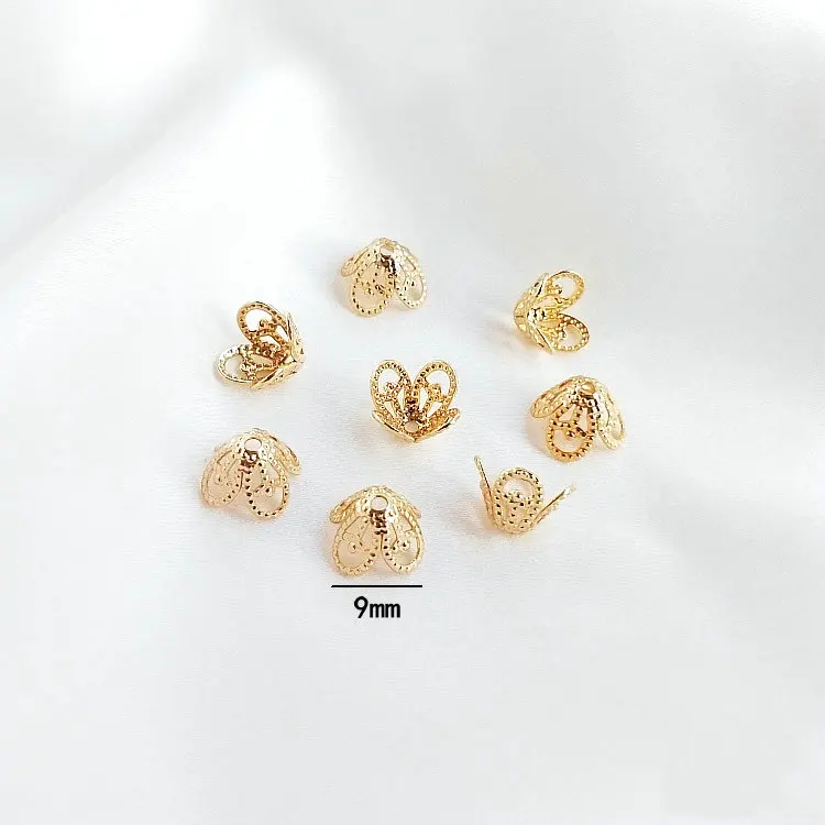 20PCS 14K Gold Plated Brass Flower Beads Caps High Quality Diy Jewelry Accessories