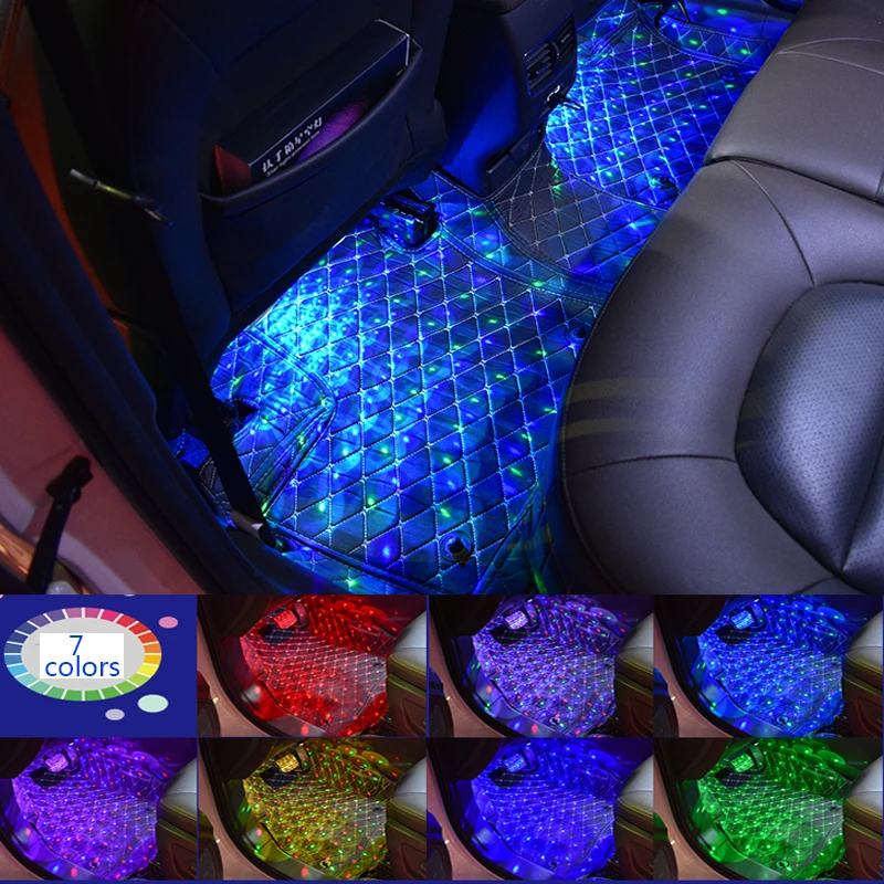 Автомобильный интерьерный напольный светильник со звездами с USB Led RGB цветным циклом вспышка Звездный атмосферный светильник s Автомобильная декоративная лампа