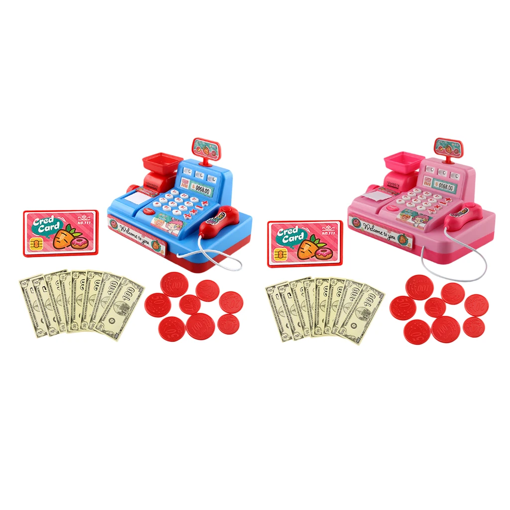 Simulated Supermarket Cash Register Machine with Electronic Sounds, Scanner, Calculator, Kids Role Play Toys