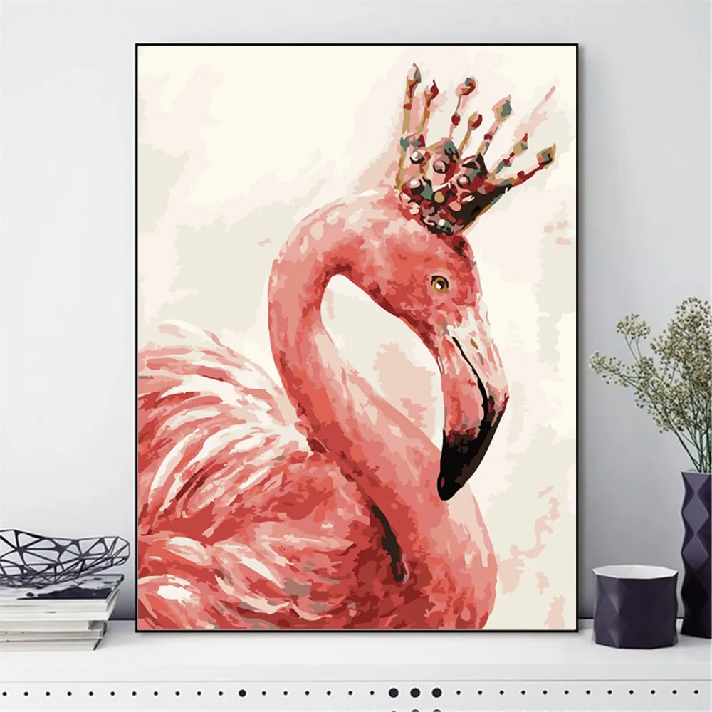 HUACAN животные картина по номерам наборы Фламинго Акриловая краска для домашнего декора