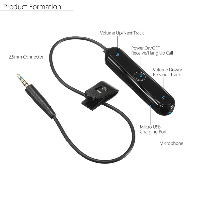 Bluetooth 5 0 A2DP Stereo Audio Adapter Wireless Handsfree Music Receiver For Bose QC25 Quiet Comfort QuietComfort 25 Headphones