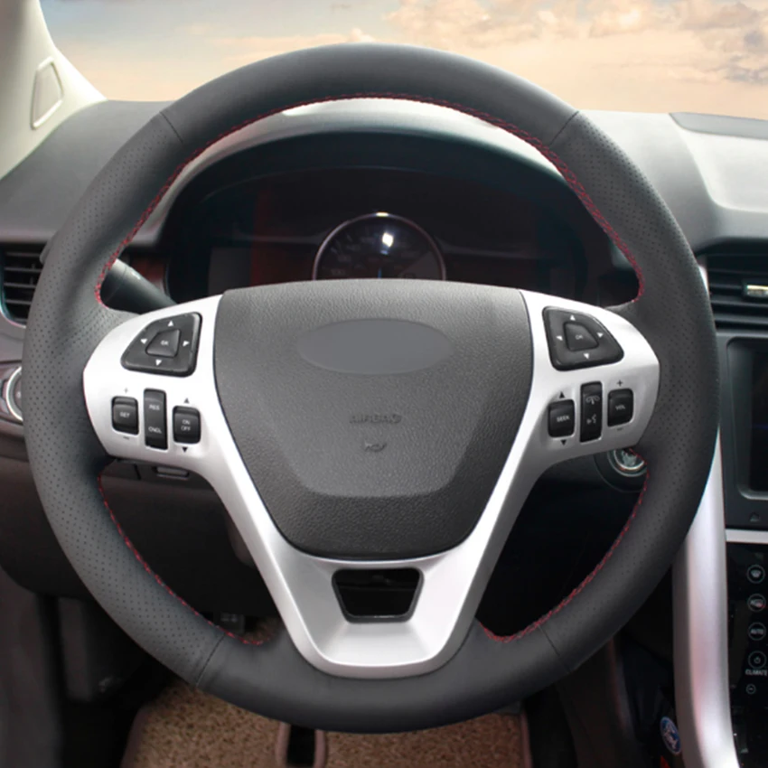 

Black Leather Car Steering Wheel Cover for Ford Explorer 2011-2016 Taurus 2012-2015 Edge 2011-2014