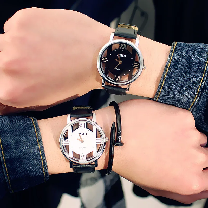 

Double-sided Hollow Retro Harajuku Hong Kong Style Male and Female Students Belt Couple Quartz Watch Luxury Watch Women