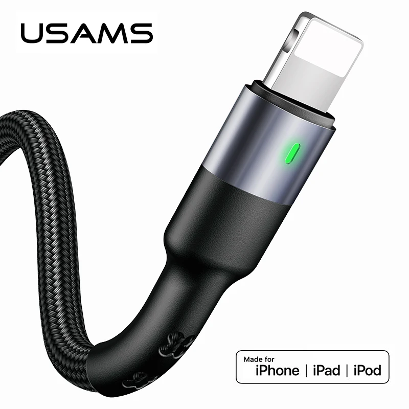 Usb-кабель USAMS со светодиодной подсветкой для iPhone 11 xs xr 8 7 6s plus 5 ipad кабель быстрой