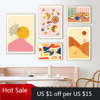 

Abstract Shapes Sun Picture Wall Poster Cartoon Pizza Party Ramen Print Canvas Painting Art Aisle Living Room Decoration Wall De