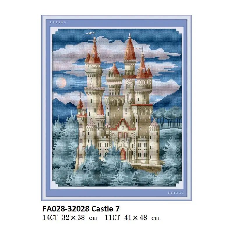 Cross Stitch FA028 Joy Sunday синий замок вышивка крестиком пейзаж узоры Аида Ткань DMC с принтом холст Набор для вышивки крестиком Швейные иглы Набор - Цвет: Cross Stitch FA028