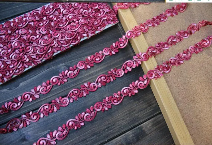 1 метр Exquisite2cm высокое качество фиолетового цвета с вышивкой в виде красных на тюлевом кружеве на полой отделка лентами DIY Швейные материалы ручной работы для поделок