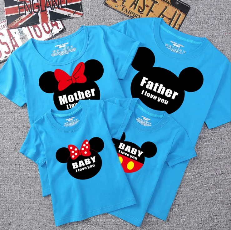 Dad and Me T-shirt Summer Mother and Daughter Clothes Boys Girls Mickey Minnie Cotton Top Family Matching Clothes