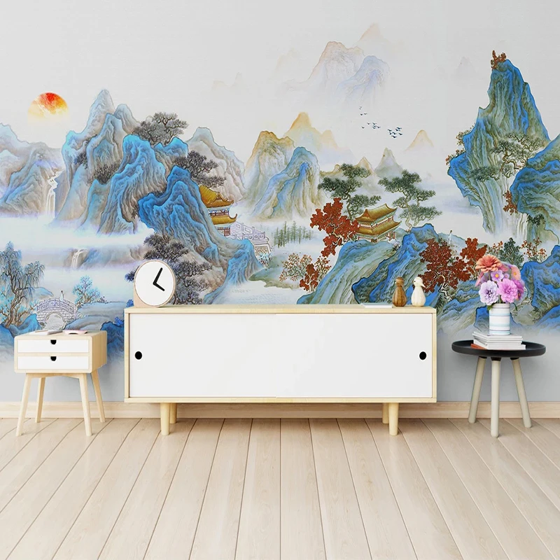 Mural 3D de pared con Paisaje al óleo de montañas estilo chino Arte Creativo y Abstracto MURALES 3D DE PARED Naturaleza