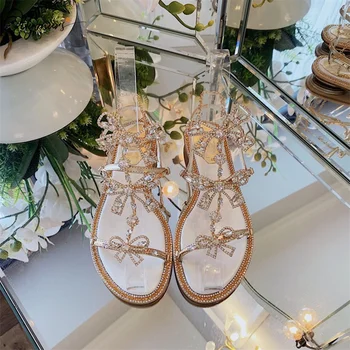 

OllyMurs New Fashion Style Women Summer Sandals Open Toe Buckle Strap Crystal Ladies Flat Sandals Casual Comfortable Shoes Woman