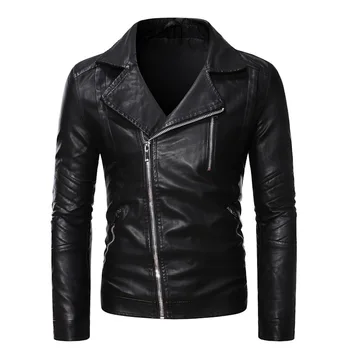 

2020 New Men's Oblique Zipper and Lapel Leather Jacket Youth Fashion Casual Fashion Motorcycle Leather Jacket