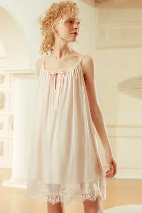Pink Винтажная Пижама, сексуальная, с бретельками, открытая спина, Женская домашняя одежда, ночная рубашка, белая, хлопковая, ночная рубашка, ночные рубашки, T527 - Цвет: Pink