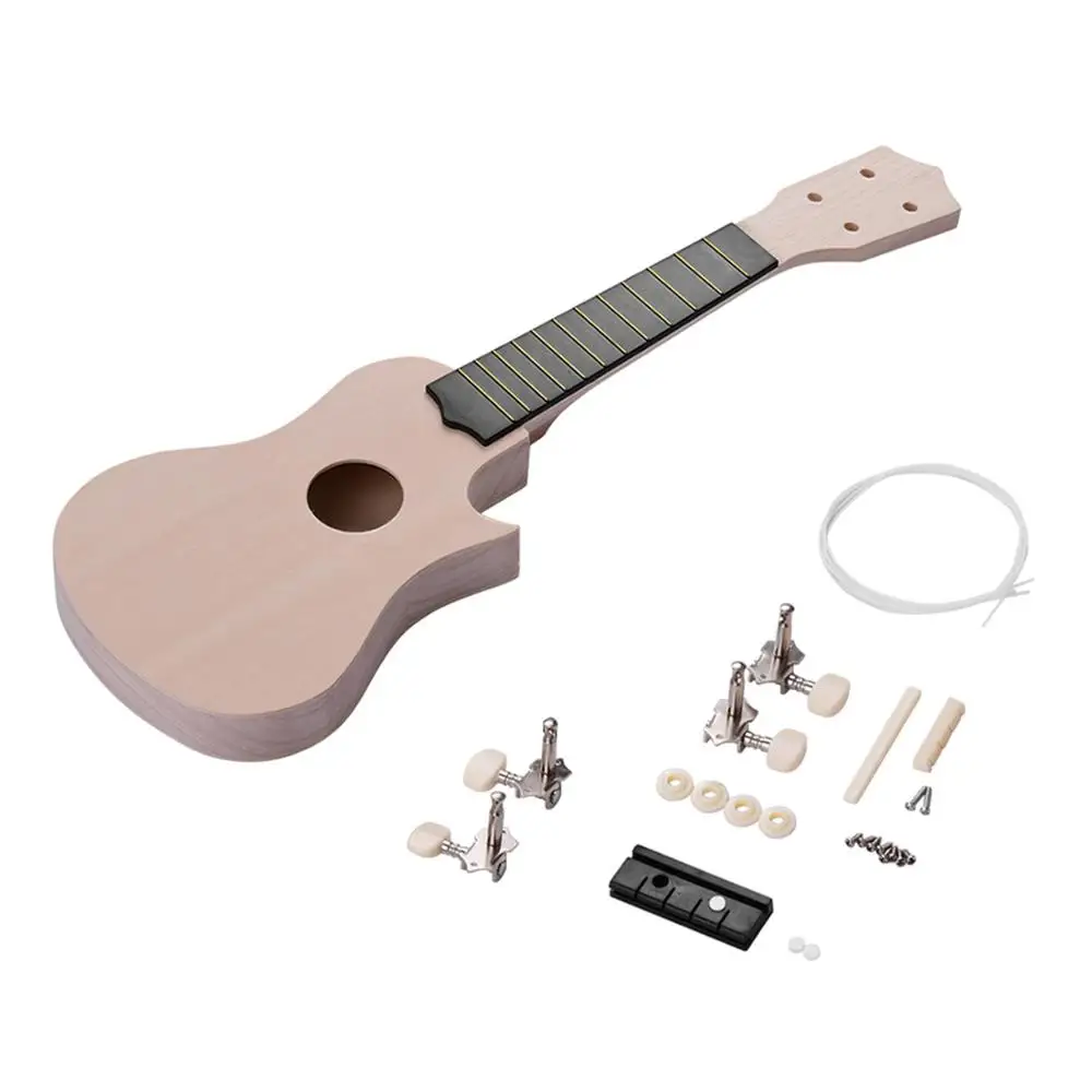 21 Inch Unfinished DIY Ukulele Ukelele Uke Kit Composite Board Body Basswood Neck Plastic Fingerboard Bridge Nylon Strings ukulele set diy crafts kit