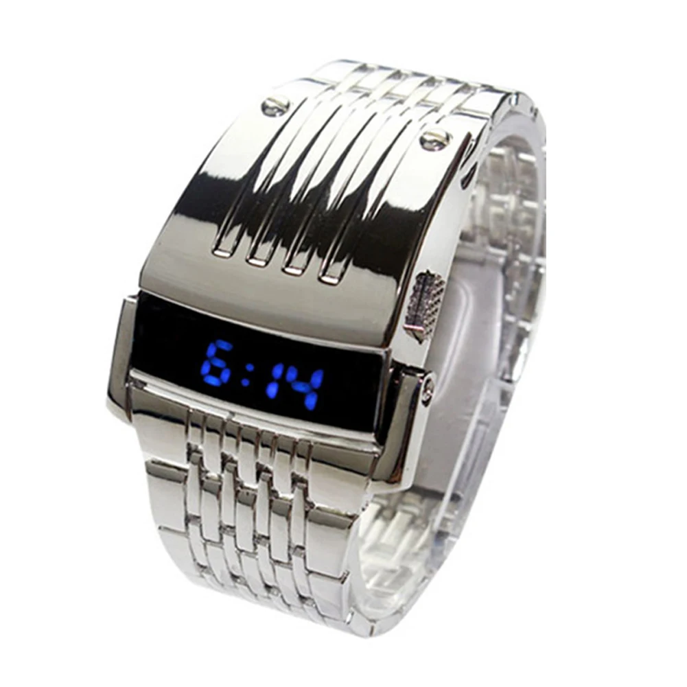 LED Display Wide Stainless Steel Band Wear-resistant Men Digital Wrist Watch Gift Energy Saving