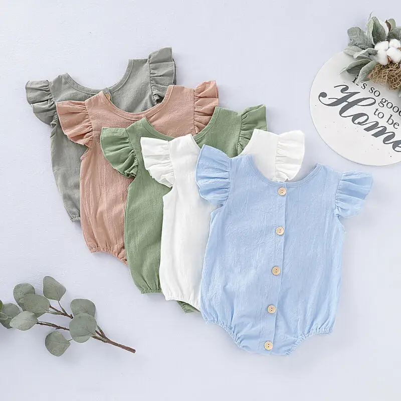 PUDCOCO Newborn Baby Boy Girl Linen Ruffle Romper Playsuit Sunsuit Summer Outfit Clothes 0-24M | Мать и ребенок