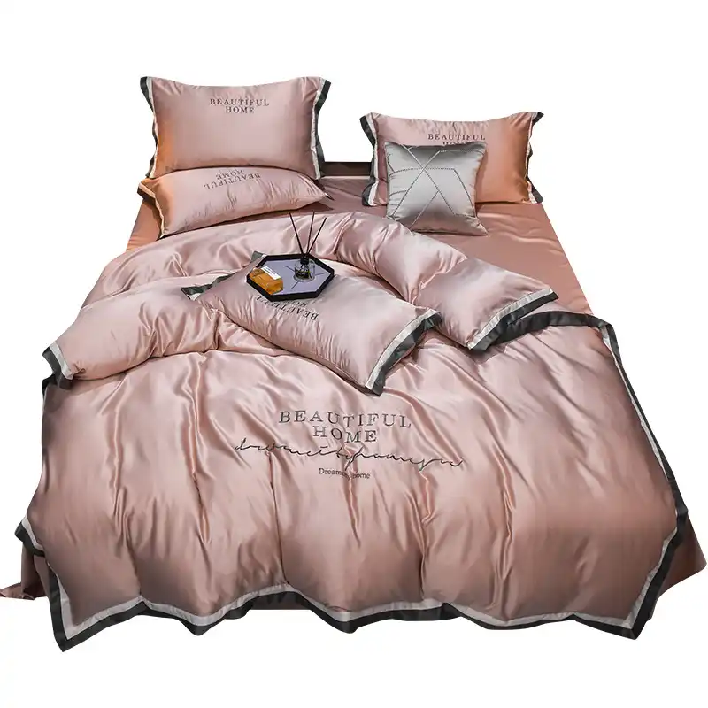 Quatre Pieces Ensemble Glace Soie Lit Nu Dormir Soie Soyeuse Printemps Automne Housse De Couette Ete Cool Lave Soie Linge De Lit Housse De Couette Aliexpress