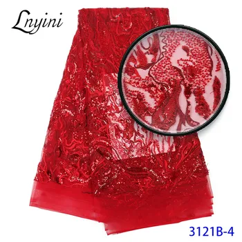

Luxury Handmade Beads Lace Fabric with Sequins High Quality African French Tulle Mesh Lace Fabrics for Nigerian Wedding L3121B