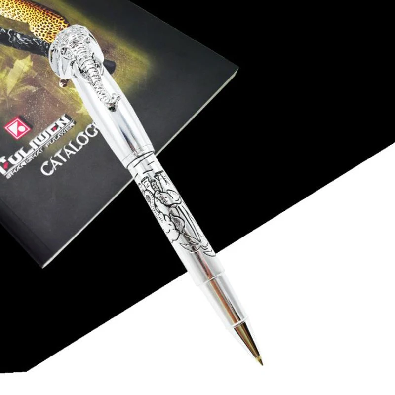 Fuliwen Fine Quality Roller Ball Pen Elephant Head On Cap Delicate Silver Signature Pen For Office & Home & School Supplies