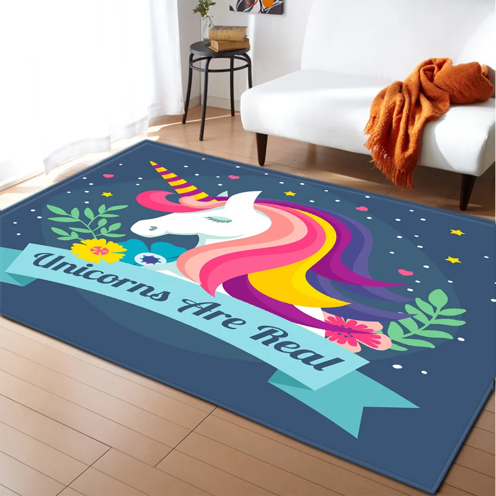 Cartoon Child Unicorn 3D printed Carpets For Living Room Bedroom Area Rug Soft flannel Kids Room play crawl Floor Mat customized