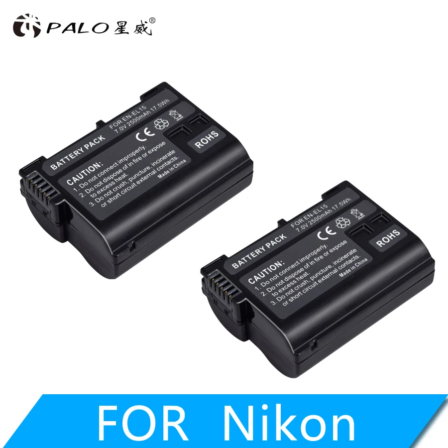 2pcs battery PALO 2500 мА/ч, EN-EL15 RU EL15 ENEL15 7V батарея чехол для цифровых зеркальных фотокамер Nikon D600 D610 D800 D800E D810 D7000 D7100 D7200 l15 - Цвет: 2pcs battery