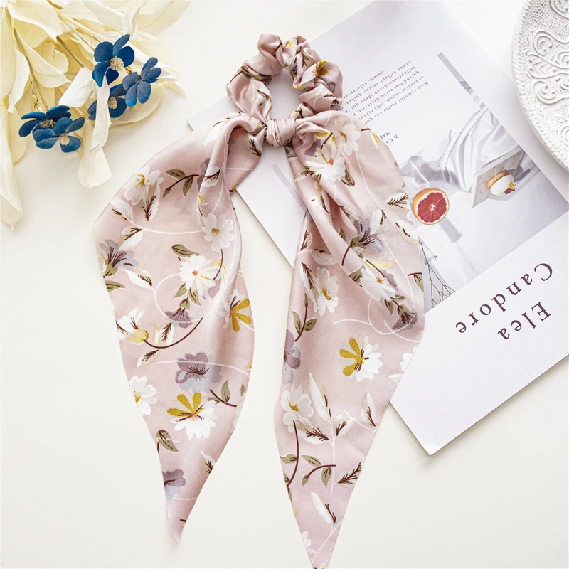 flower hair clips New Fashion Print Bow Scrunchies Hair Ribbon For Women Elastic Hair Band Girls Horsetail Hair Ties Hair Accessories small hair clips Hair Accessories