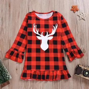 

2019 Spring Autumn Baby Girl Reindeer Long Sleeve Christmas Dress for kids 1-5T Red colour
