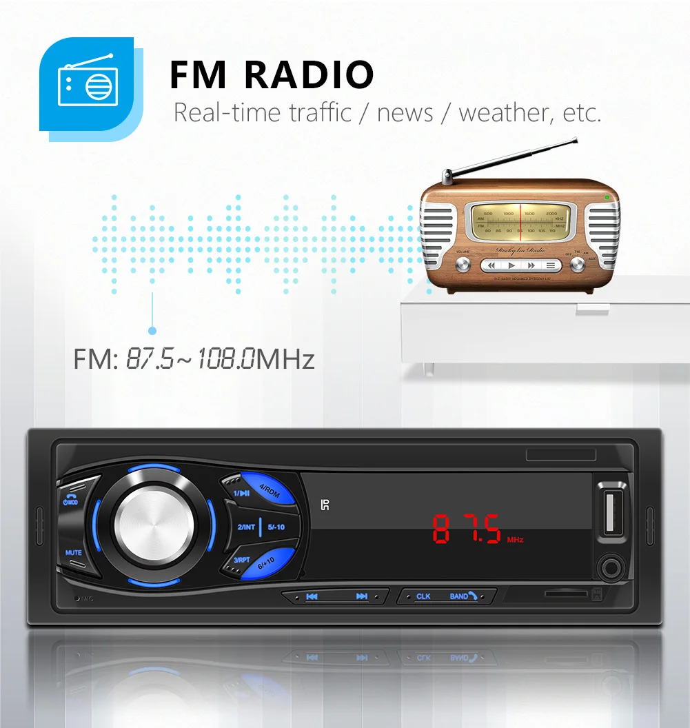 1din Автомобильный приемник 12 в Bluetooth автомобильное радио громкой связи MP3 / USB SD AUX FM