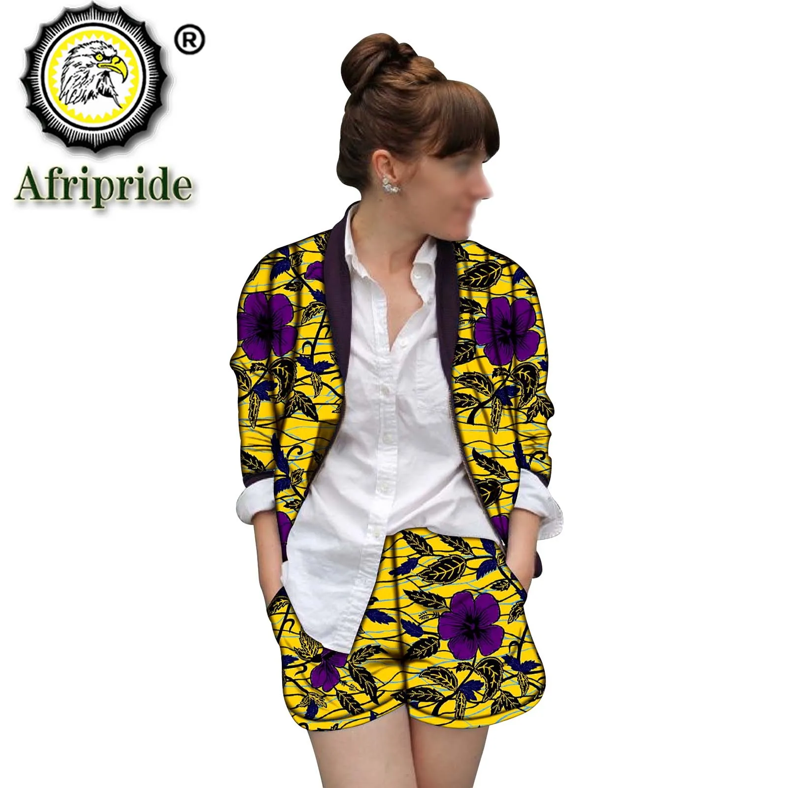 

African Suit for Women Print Jacket and Shorts 2 Piece Set Ankara Outfits African Clothes Long Sleeve Coats Outwear S2026024