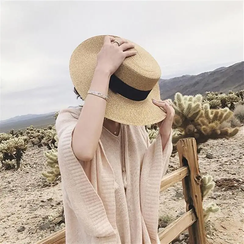 Ladies Sun Fedora Hats Small Bee Shiny Straw Hat European American Retro Gold Braided Female Sunshade Flat Sequins Hat 3