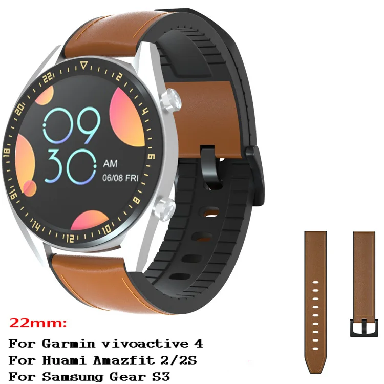 22 мм Универсальный кожаный ремешок для часов Garmin vivoactive 4 ремешок для huawei Watch GT2 GT 2 браслет на запястье Amazfit 2/2S