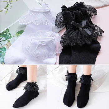 

Women Socks Fashion Breathable Cotton Lace Ruffle Princess Socks Bow Knot Ankle Socks Summer Sweet Children Adult Girls Socks
