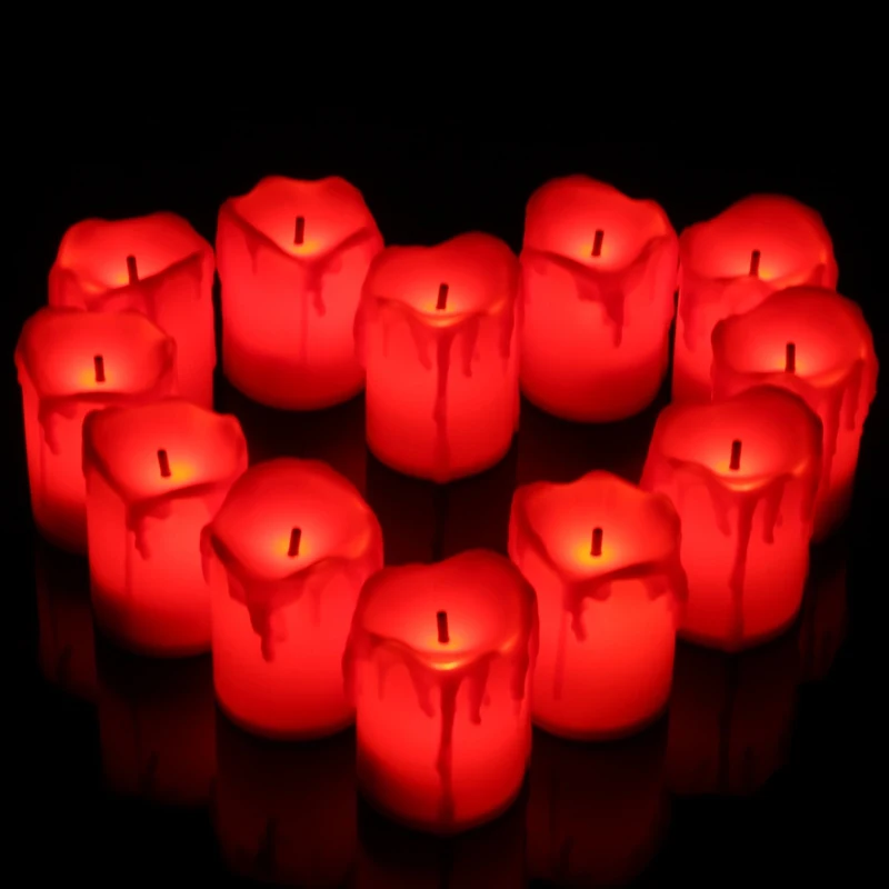 12 шт./компл. Чай светильник беспламенных Батарея управлением для домашнего Рождество Свадебная вечеринка Декор Чай rs светодиодный Чай светильник в форме свечи - Цвет: Красный