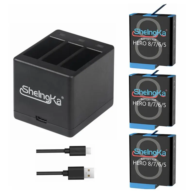 SheIngKa Hero8/7/6/5 Смарт IC батарея+ Led Зарядное устройство для хранения для GoPro Hero 5 6 Hero 7 Hero 8 черный батарея аксессуары - Цвет: H Package