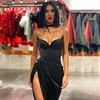 BKLD Sexy V-neck High Split Bodycon Dress Fashion Black Satin Elegant Women Blackless Sleeveless Long Summer Evening Party Dress ► Photo 3/6