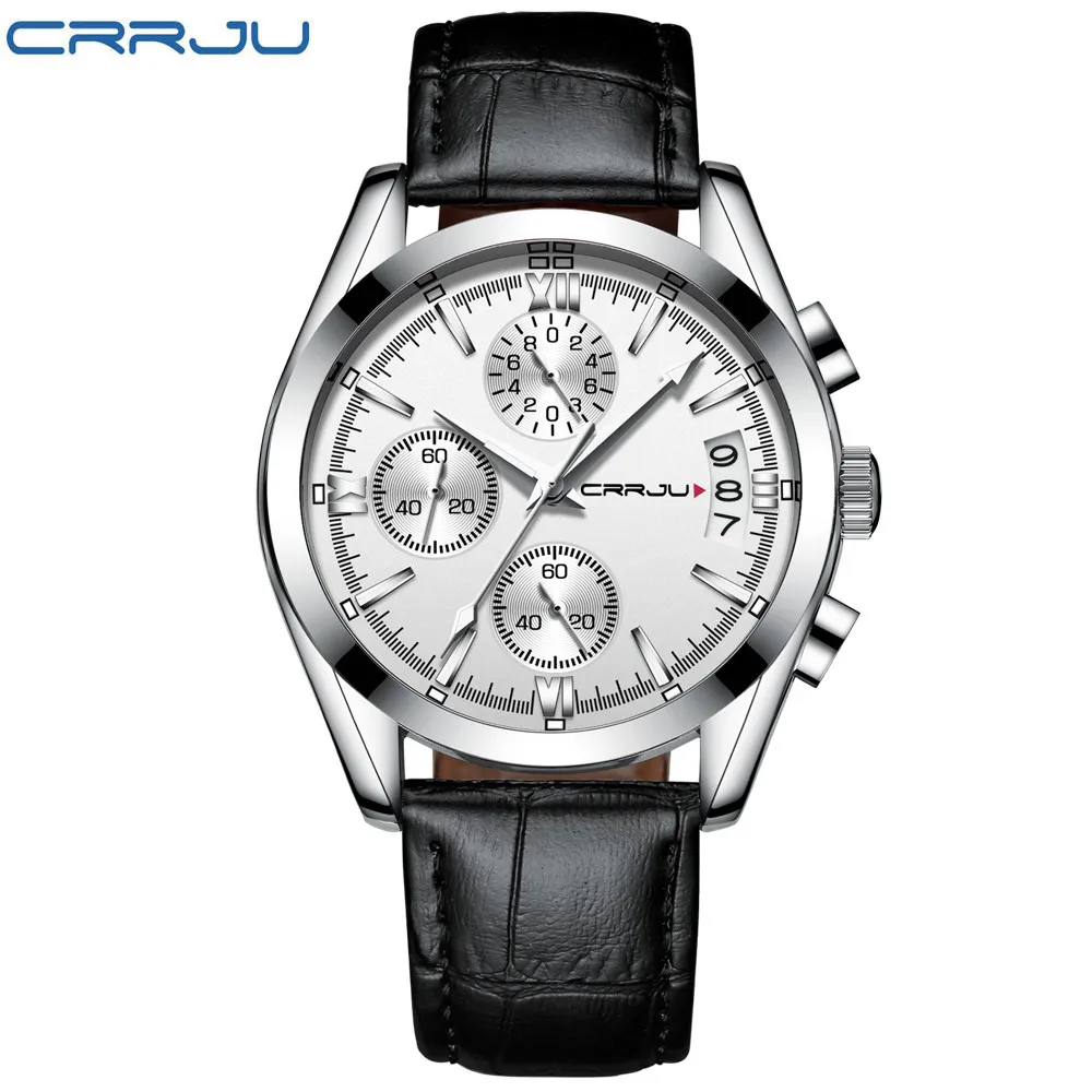 Топ CRRJU часы для мужчин модные бизнес роскошные мужские кварцевые часы водонепроницаемые спортивные мужские наручные часы Relogio Masculino - Цвет: silver white L