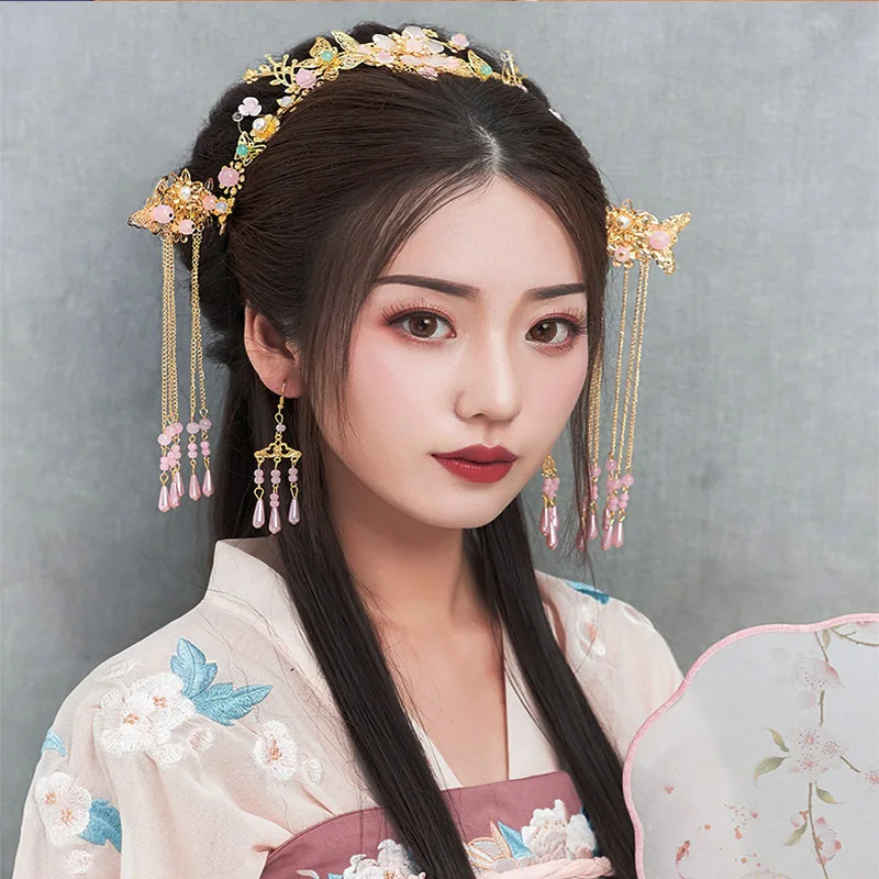 QIANJI Hanfu шпилька полный набор кисточек шаг древний стиль аксессуары для волос ювелирные изделия костюм шпилька головной убор Набор