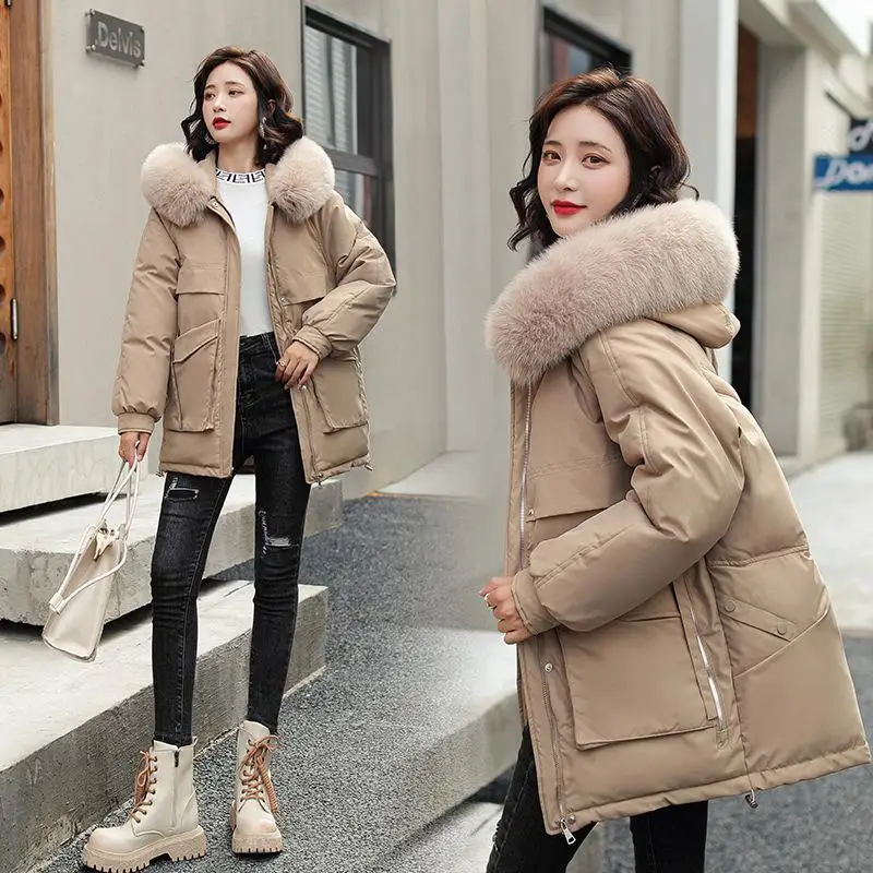 

Dropshipping Winter Women's Tooling Parker Down Padded Jacket Mid-length Large Fur Collar Padded Jacket