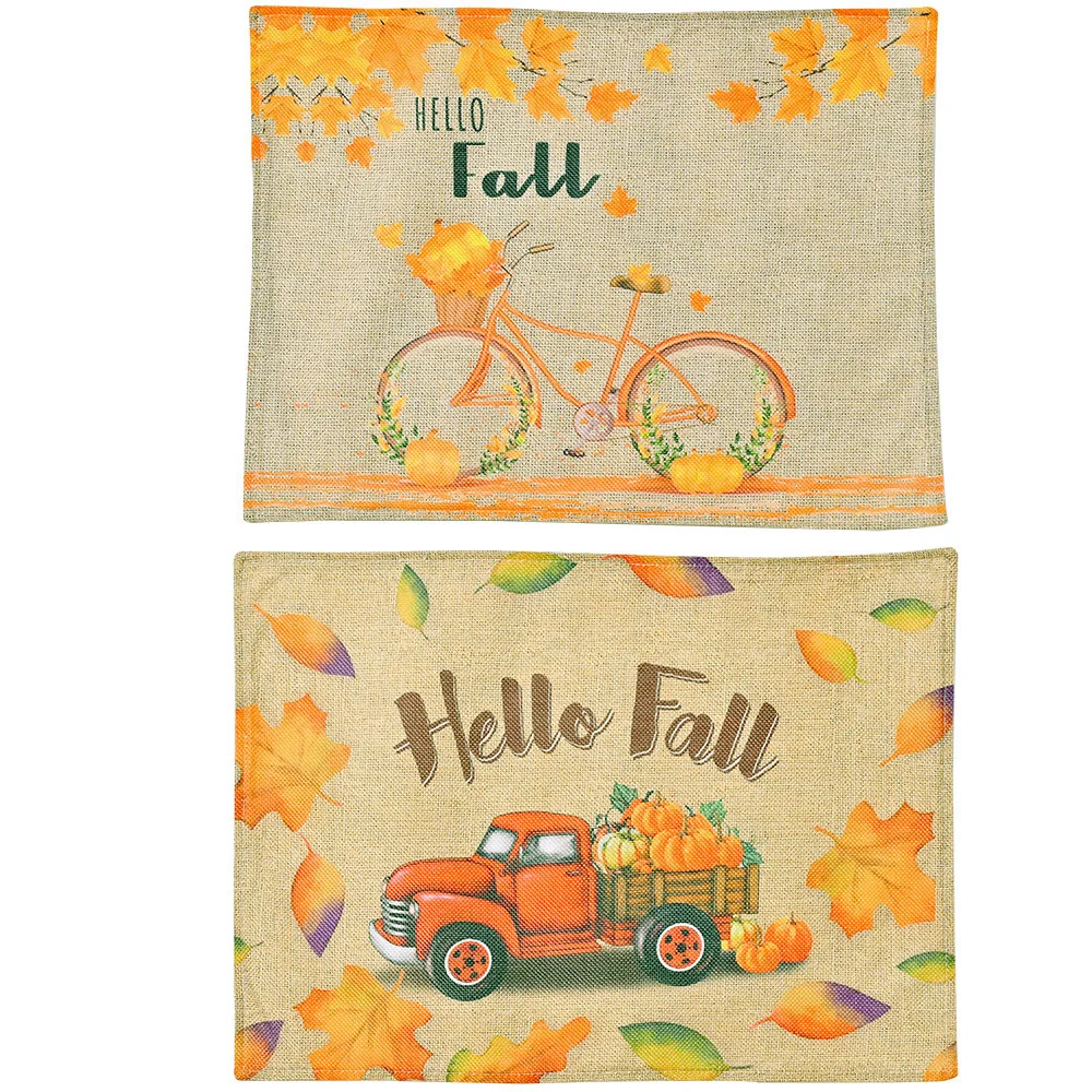 

Thanksgiving Autumn Washable Placemats for Dining Table Mat Non-slip Placemat in Kitchen Accessories Cup Coaster Wine Pad