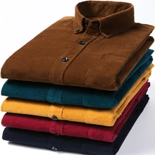 Теплые осенние/зимние вельветовые повседневные мужские рубашки размера плюс XXXL 4XL из хлопка высокого качества с длинными рукавами и воротником на пуговицах