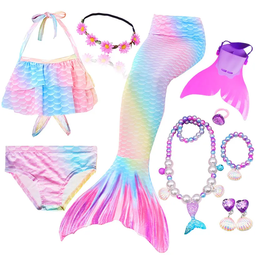 Wishliker Kids Girls Mermaid Tail Swimsuit Costume with Monofin