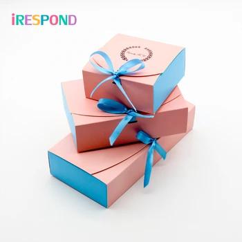 

12PCS Wedding Gift Box Wreath Pink Paper Gift Box With Ribbon Cake Snacks Candy Gift Box Packaging Birthday Party Favors