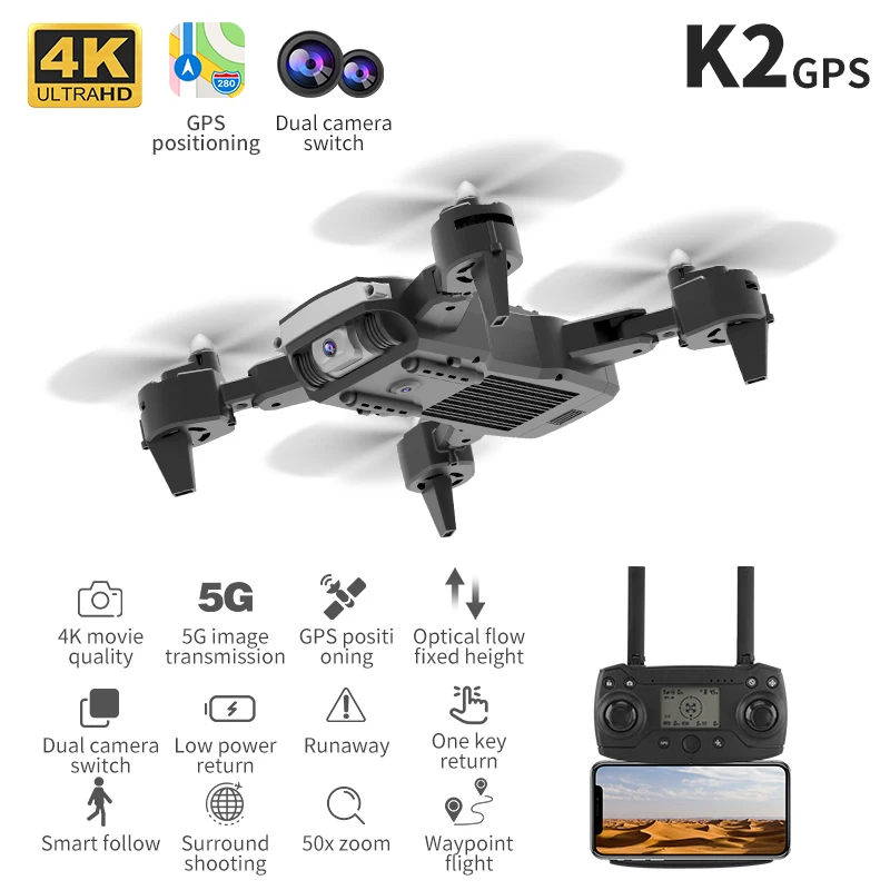 Dron K2 con GPS, cámara profesional 4K, 5G, WIFI, portátil, Motor de evitación de obstáculos, sin escobillas, RC, Quadcopter, novedad de 2021