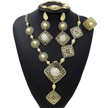 

TSROUND Dubai High-End Quality Jewelry Sets for Women Elegant Unique African Fashion Design Necklace Earring Bracelet Ring Bijou