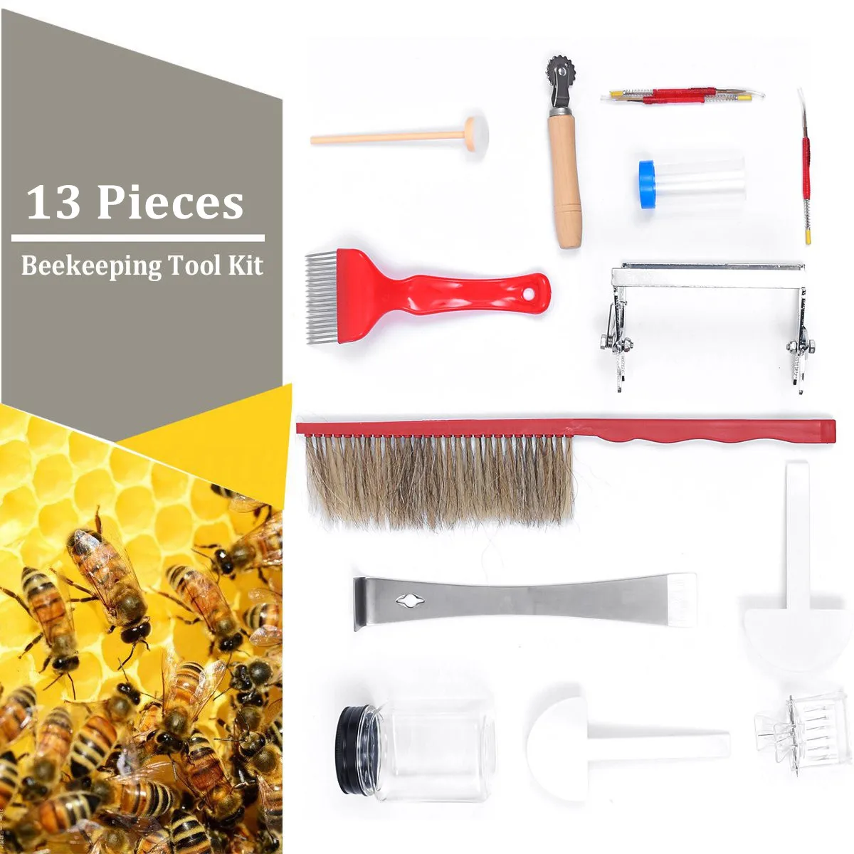 Садовая ферма, 13 шт., оборудование для пчеловодства, набор инструментов, скребок из нержавеющей стали, щетка для улья, вилка, профессиональный набор инструментов для пчеловодства