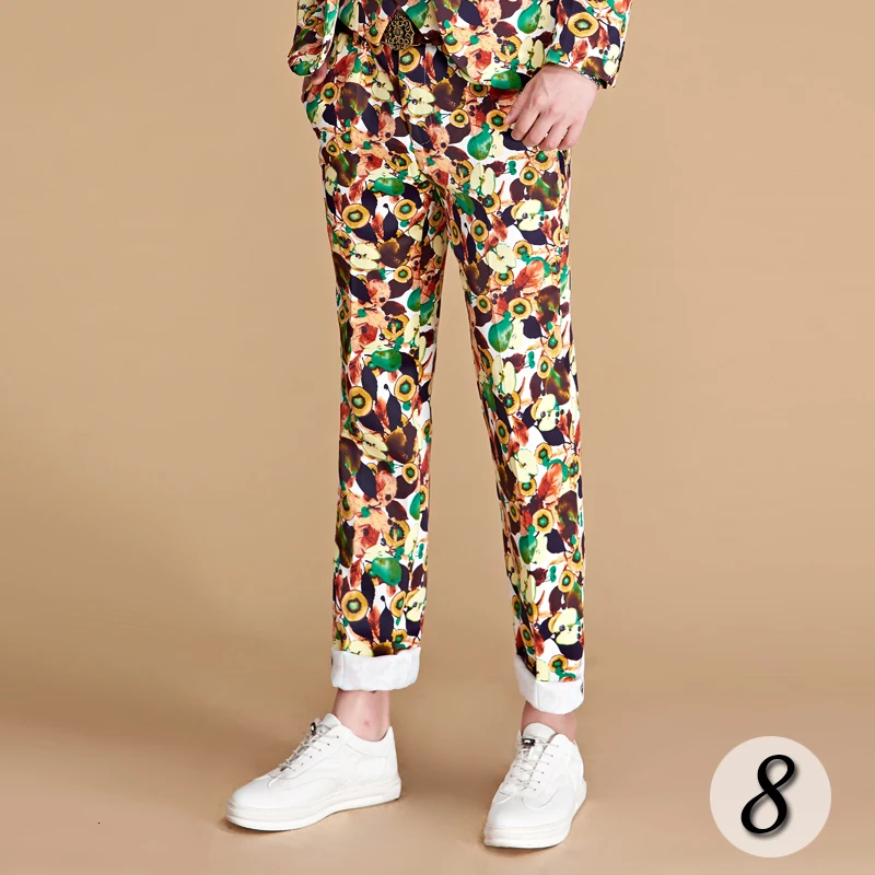 Бренд PYJTRL, мужской цветной приталенный костюм с цветочным принтом, брюки размера плюс, модные мужские повседневные брюки