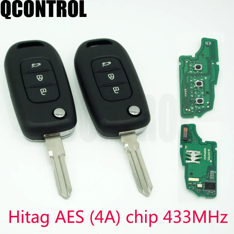 QCONTROL 3 Buttons 433 MHz Flip Remote Key for Renault Megane 4 Captur Kadjar Symbol  with Hitag AES 4A chip xnrkey 4 buttons smart card key shell for renault megane laguna koleos clio keyless replacement case with insert nsn14 va2 blade