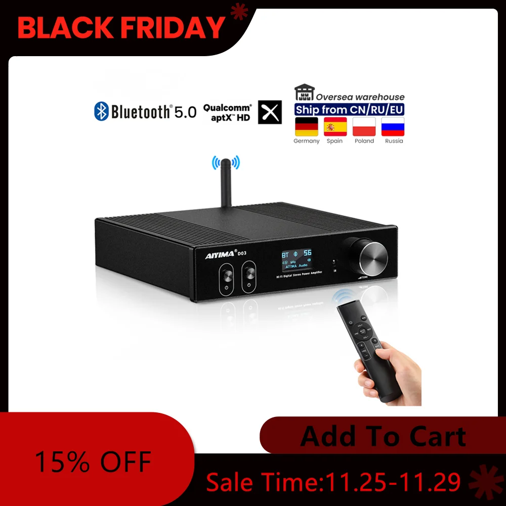 AIYIMA Audio D03 HiFi Bluetooth 5.0 Amplifier 2.1 Wireless Digital Sound Power Subwoofer Amplificador 150Wx2 USB DAC Stereo | Электроника